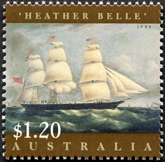 Australia-1998-Ship-paintings-1-2-dollar-Multi-P14-5-x-14-Heather-Belle-clipper-sailing-ship-SG1730