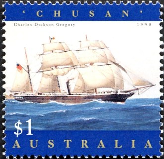 Australia-1998-Ship-paintings-1-dollar-Multi-P14-5-x-14-Chusan-I-steam-ship-artist-C-Gregory-SG1729