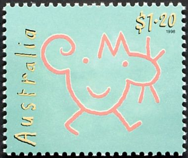 Australia-1998-The-Teapot-of-Truth-Cartoons-by-Michael-Leunig-1-2-dollar-Multi-P14-x14-5-Cat-with-smiling-face-SG1809