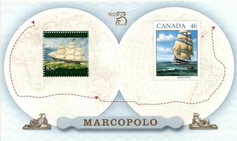 Australia-1999-Australia-Canada-Joint-Issue-85-plus-45-cent-Multi-P13-50-Marco-Polo-full-rigged-sailing-ship-Artist-T-Robertson-SGMS1851