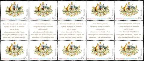 Australia-1999-Australian-Citizenship-anniversary-51-10-x-45-cent-Multi-P15-x-14-5-Alternative-word-sets-in-gutter-exclude-the-words-under-God-SG1836