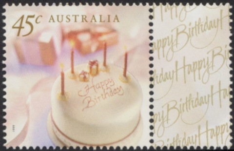 Australia-1999-Greeting-stamps-45-cent-Multi-P14-5-x-14-Birthday-cake-SG1898