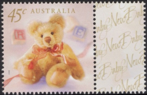 Australia-1999-Greeting-stamps-45-cent-Multi-P14-5-x-14-Teddy-bear-SG1900