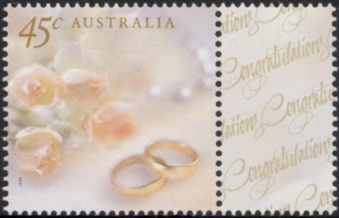 Australia-1999-Greeting-stamps-45-cent-Multi-P14-5-x-14-Wedding-rings-SG1897