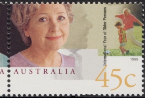 Australia-1999-International-Year-of-Older-Persons-45-cent-Multi-P14-x-14-5-Elderly-woman-and-grandfather-with-boy-SG1845