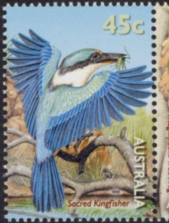 Australia-1999-National-Stamp-Collecting-Month-Small-Pond-Life-45-cent-Multi-P14-5-x-14-Bird-animal-frog-pond-national-stamp-collecting-month-Sacred-Kingfisher-SG1908