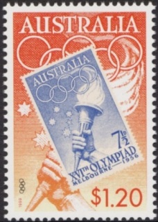 Australia-1999-Olympic-torch-commemoration-1-2-dollar-Multi-P14-5-x-14-Stamp-on-stamp