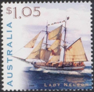 Australia-1999-Sailing-Ships-1-05-dollar-Multi-P14-5-x-14-Lady-Nelson-topsail-schooner-SG1849