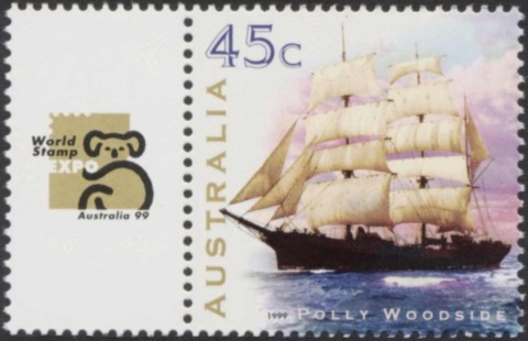 Australia-1999-Sailing-Ships-45-cent-Multi-P14-5-x-14-Polly-Woodside-barque