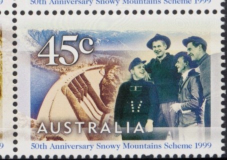 Australia-1999-Snowy-Mountains-Scheme-hydroelectricity-anniversary-54-45-cent-Multi-P14-x-14-5-German-carpenters-and-Island-Bend-dam-SG1891