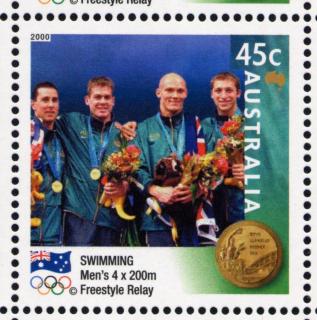 Australia-2000-Australia-Gold-Medallists-Sydney-2000-Olympic-Games-45-cent-Multi-P11-50-Mens-4-x-200m-relay-swim-20-Sep-SG2032-A