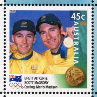 Australia-2000-Australia-Gold-Medallists-Sydney-2000-Olympic-Games-45-cent-Multi-P11-50-Mens-madison-cycling-22-Sep-SG2034-A