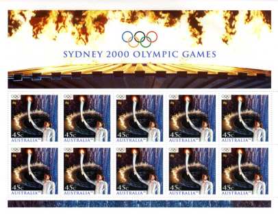 Australia-2000-Australia-Sydney-2000-Olympic-Games-10-x-45-cent-Multi-P13-86-X-14-6-Cathy-Freeman-lighting-Olympic-Flame-SG2052