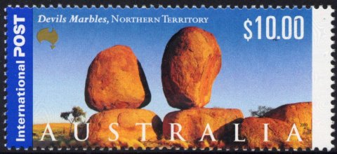 Australia-2000-International-Stamps-Views-of-Australia-10-dollar-Multi-P14-x-14-5-Devils-Marbles