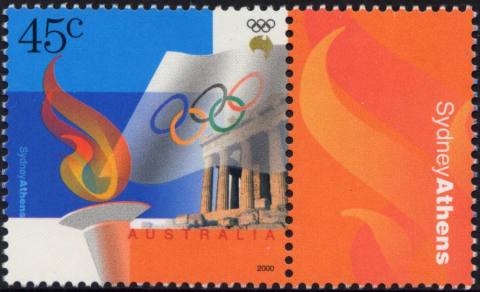 Australia-2000-Joint-Issue-with-Greece-Running-the-Olympic-Torch-45-cent-Multi-P14-5-x-14-Olympic-Flag