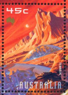 Australia-2000-Space-2000-45-cent-Multi-P14-6-x-13-9-Terrain-Mars-Art-SG2043