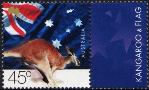 Australia-2000-Symbols-of-Australia-Nurture-Nation-45-cent-Multi-P13-9-x-14-3-Kangaroo-jumping-to-right-against-Australian-flag-SG1974