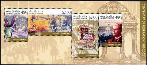 Australia-2001-Centenary-of-Federation-4-98-dollar-Multi-P14-40-Mini-sheet-SGMS2066