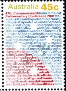 Australia-2001-Commonwealth-Parliamentary-Conference-and-Commonwealth-Heads-of-Government-meeting-45-cent-Multi-P14-6-x-13-9-Stars-southern-cross-and-background-of-words-CPC-SG21