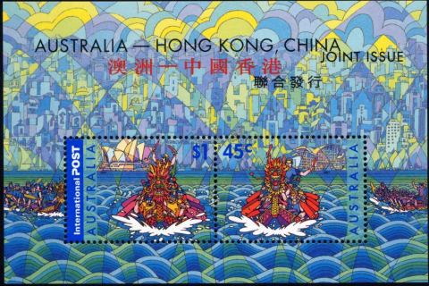 Australia-2001-Dragon-Boat-Racing-Australia-Hong-Kong-Joint-Issue-1-45-dollar-Multi-P13-9-x-14-6-Mini-sheet-SGMS2120