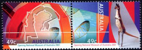 Australia-2001-National-Museum-of-Australia-Opening-2-x-49-cent-Multi-P13-9-x-14-6-Pair-SG2075a