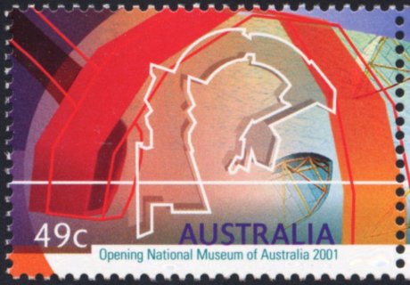 Australia-2001-National-Museum-of-Australia-Opening-49-cent-Multi-P13-9-x-14-6-Entry-canopy-of-Museum-with-architectural-site-plan-SG2075