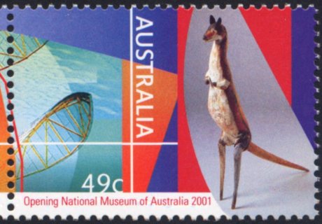 Australia-2001-National-Museum-of-Australia-Opening-49-cent-Multi-P13-9-x-14-6-Wallaby-sculpture-Pangk-1962-by-Wik-people