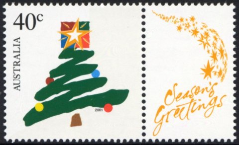 Australia-2001-Seasons-Greetings-40-cent-Multi-P14-4-x-14-Clip-art-Christmas-tree-SG2136