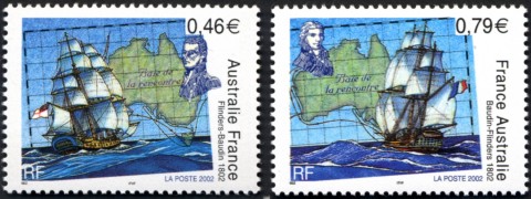 Australia-2002-Australia-France-Joint-Flinders-Baudin-1-25-euro-Multi-P14-x-14-75-French-stamps-SG