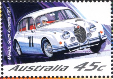 Australia-2002-Centenary-Motor-racing-Australia-and-New-Zealand-45-cent-Multi-P14-x-14-75-Jaguar-Mark-II-Mallala