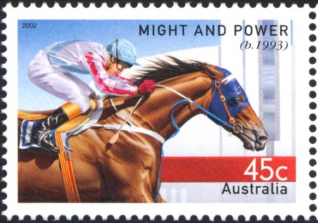 Australia-2002-Champion-Racehorses-45-cent-Multi-P14-x-14-5-Might-and-Power-SG2249