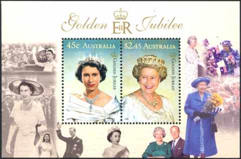 Australia-2002-Golden-Jubilee-2-9-cent-Multi-P14-75-x-14-Portrait-Queen-Elizabeth-in-Italy