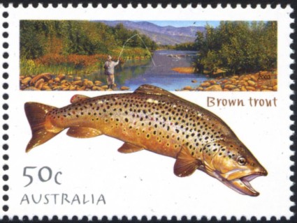 Australia-2003-Angling-in-Australia-50-cent-Multi-P14-4-x-14-Brown-trout-fly-fishing