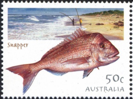 Australia-2003-Angling-in-Australia-50-cent-Multi-P14-4-x-14-Snapper-fish-and-beach-fishing