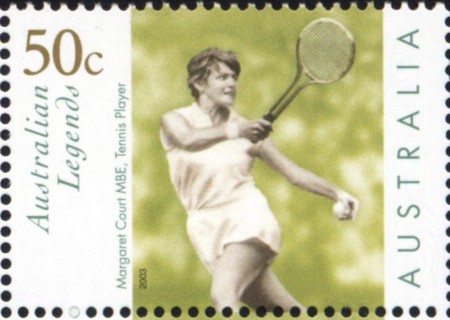 Australia-2003-Australian-legends-Series-7-Tennis-Players-50-cent-Multi-P13-86-x-14-6-Margaret-Court-in-Action-SG2265