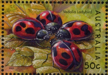 Australia-2003-Bugs-and-Butterflies-50-cent-Multi-P13-86-x-14-6-Vedalia-ladybird-Rodolia-cardinalis-SG2328