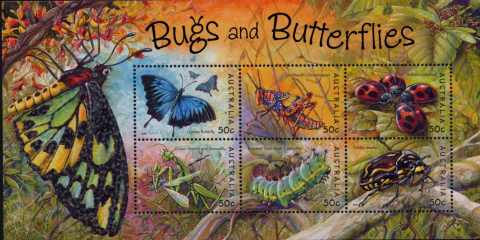 Australia-2003-Bugs-and-Butterflies-6-x-50-cent-Multi-P13-86-x-14-6-Miniature-sheet-4310-to-4315-SGMS2332