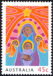 Australia-2003-Christmas-2003-45-cent-Multi-P15-60-x-13-86-Mary-and-baby-Jesus-drawings-SG2344