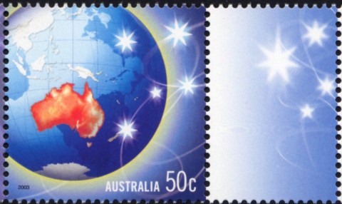 Australia-2003-Greetings-Stamps-Celebration-Nation-50-cent-Multi-P14-4-x-14-Australia-on-globe-map-SG2261