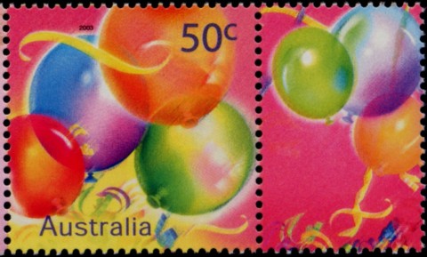 Australia-2003-Greetings-Stamps-Celebration-Nation-50-cent-Multi-P14-4-x-14-Balloons-SG2259