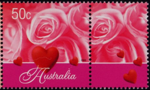 Australia-2003-Greetings-Stamps-Celebration-Nation-50-cent-Multi-P14-4-x-14-Hearts-and-pink-roses-SG2256