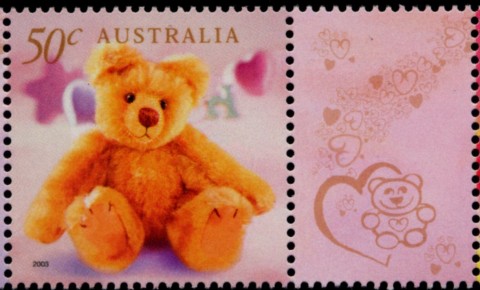 Australia-2003-Greetings-Stamps-Celebration-Nation-50-cent-Multi-P14-4-x-14-Seated-Teddy-bear-SG2258