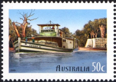 Australia-2003-Murray-River-Shipping-150-Years-50-cent-Multi-P13-86-x-14-6-PS-Paddle-Steamer-Oscar-W