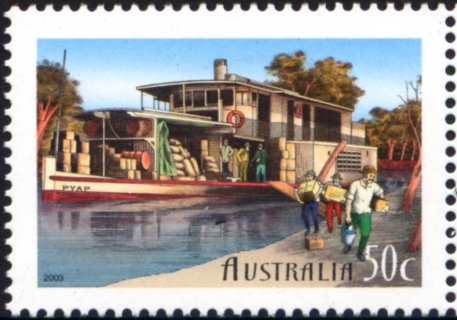 Australia-2003-Murray-River-Shipping-150-Years-50-cent-Multi-P13-86-x-14-6-PV-Paddle-Vessel-Pyap