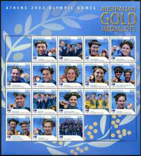 Australia-2004-Athens-Olympics-Australian-Gold-Medallists-8-5-dollar-Multi-P14-25-Sheetlet-of-17-Medallists