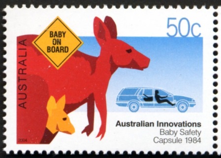 Australia-2004-Australian-Innovations-50-cent-Multi-P13-86-x-14-6-Baby-safety-capsule-in-car