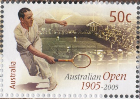 Australia-2005-Australian-Open-Tennis-1905-to-2005-50-cent-Multi-P13-85-x-14-6-Male-tennis-player-painted-before-Warehousemens-Cricket-ground-Melbourne-1905-SG2465