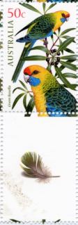 Australia-2005-Australian-Parrots-50-cent-Multi-P14-6-x-13-86-Green-Rosella-Platycercus-caledonicus-from-Tasmania-Bass-Strait-islands-SG2486