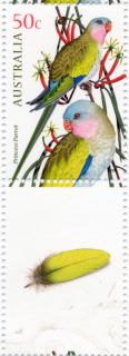 Australia-2005-Australian-Parrots-50-cent-Multi-P14-6-x-13-86-Princess-Parrot-Polutelis-elexandrae-distributed-in-interior-of-Australia-SG2484