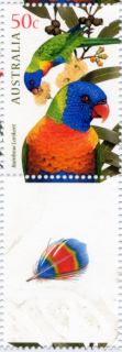 Australia-2005-Australian-Parrots-50-cent-Multi-P14-6-x-13-86-Rainbow-Lorikeet-Trichoglossus-haematodus-widespread-in-eastern-coastal-Australia-SG2485